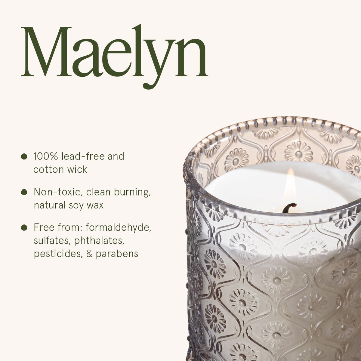 LA JOLIE MUSE recyclable embossed glass jar doubles as decor.