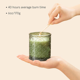 LA JOLIE MUSE recyclable embossed glass jar supports eco-friendly gifting.