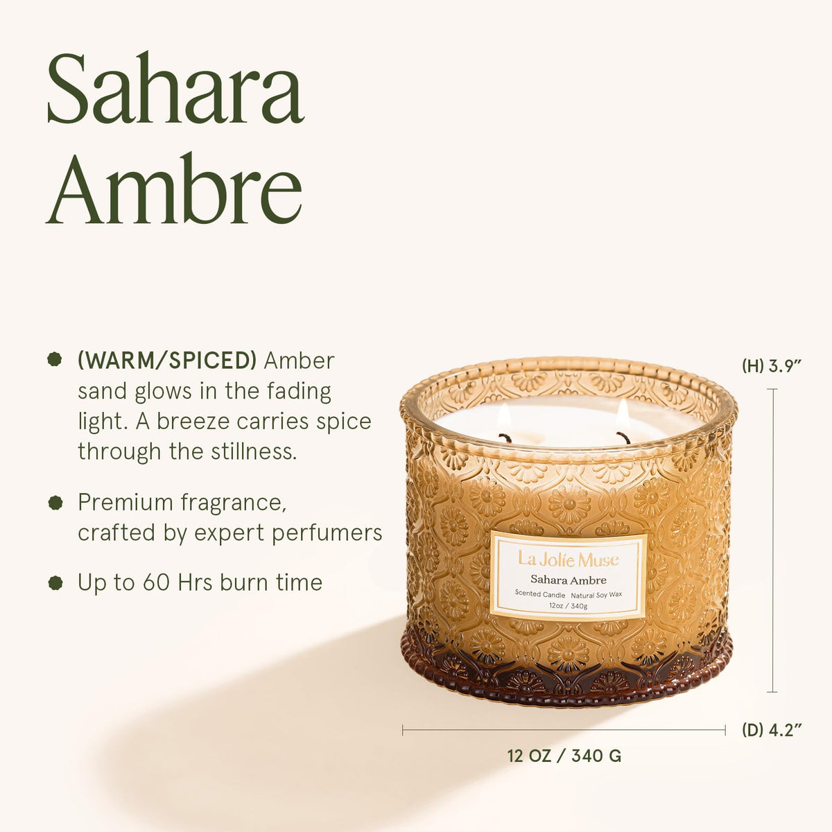 Amber glow fills the room with bergamot and spice notes.