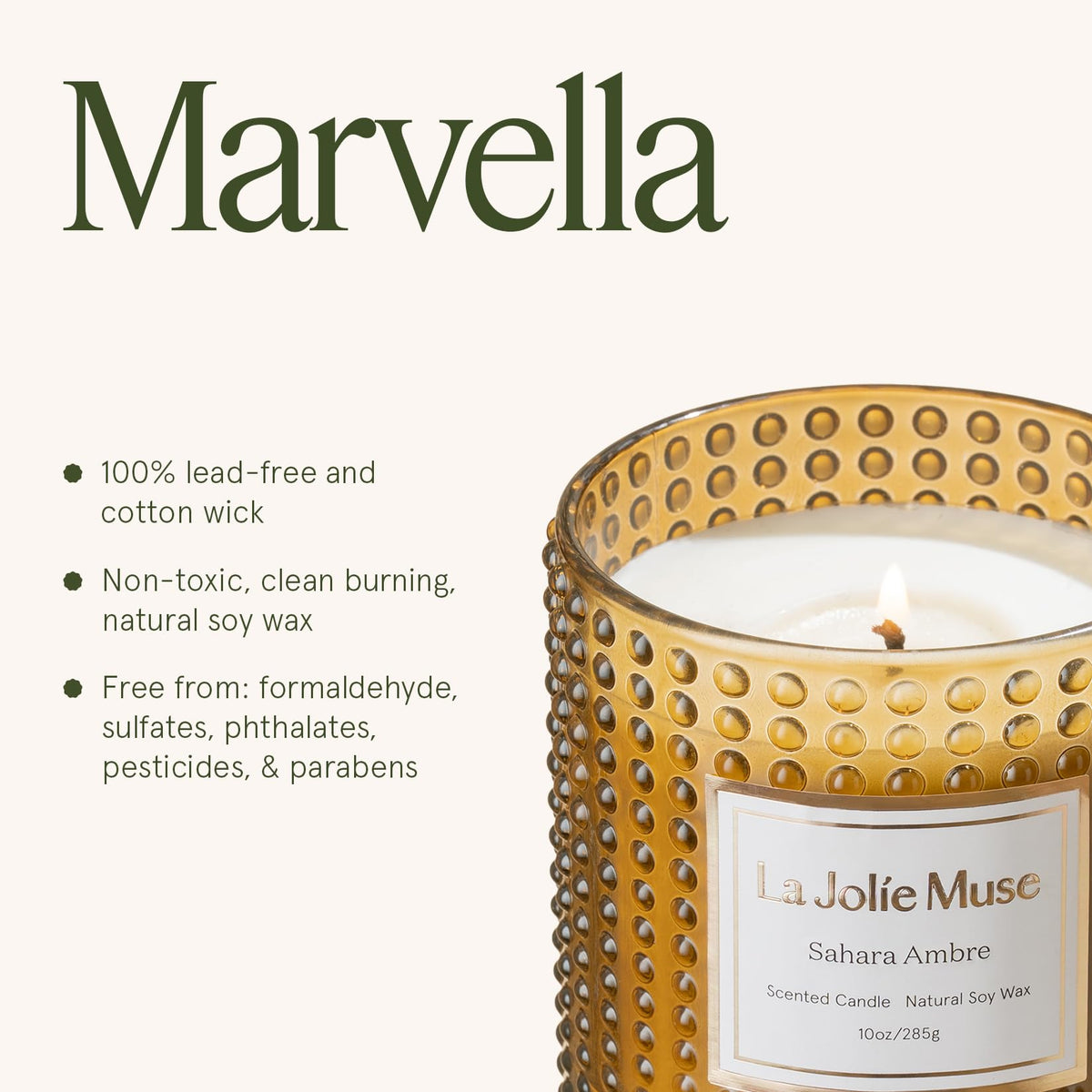 La Jolie Muse Sahara Amber candle packaging highlights gift-ready presentation