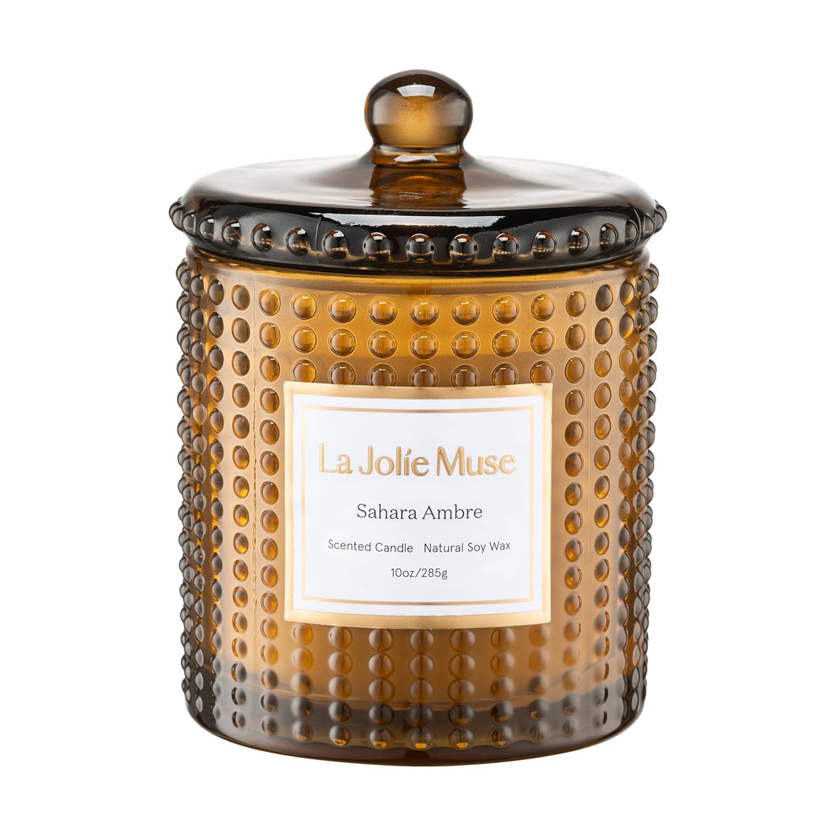 La Jolie Muse Sahara Amber candle in hobnail glass for cozy evenings