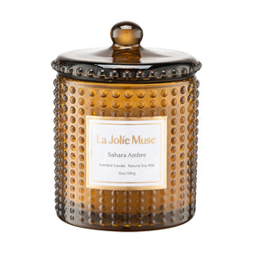 La Jolie Muse Sahara Amber candle in hobnail glass for cozy evenings
