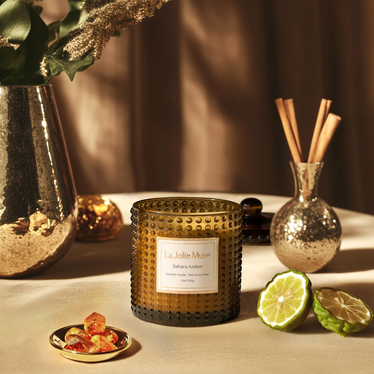 La Jolie Muse Sahara Amber candle with lead-free cotton wick for clean burn