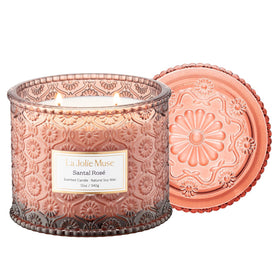LA JOLIE MUSE Santal Rosé candle in embossed daisy jar for refined home décor.