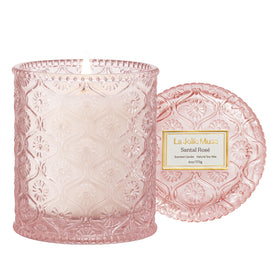 LA JOLIE MUSE Santal Rose candle in embossed jar for elegant décor.