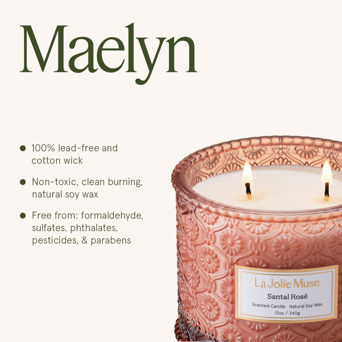 LA JOLIE MUSE Santal Rosé candle in room setting enhances gatherings.