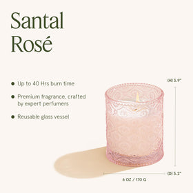 LA JOLIE MUSE Santal Rose candle packaging suggests gift-ready luxury.