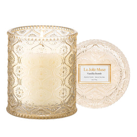 LA JOLIE MUSE Vanilla Bomb Candle jar adds elegant décor with a clean burn.