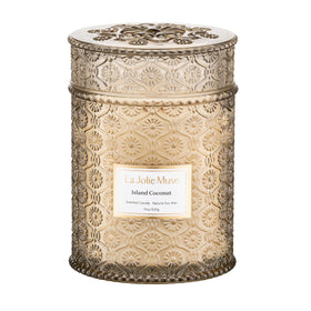 LA JOLIE MUSE Vanilla Coconut Candle with embossed glass jar for elegant decor