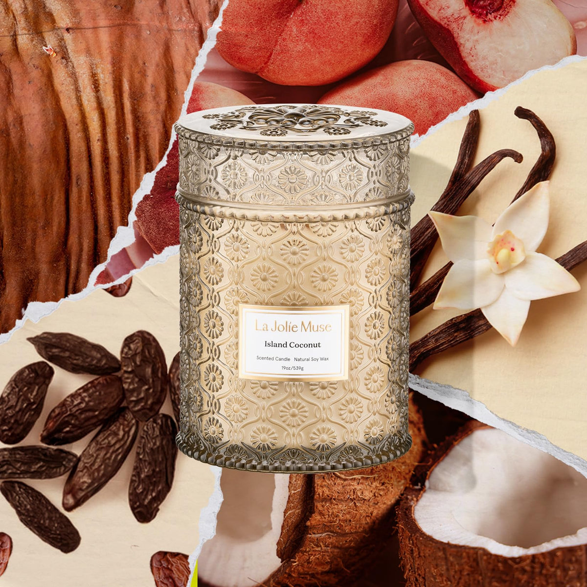 LA JOLIE MUSE Vanilla Coconut Candle wood wick for cozy crackle and even burn