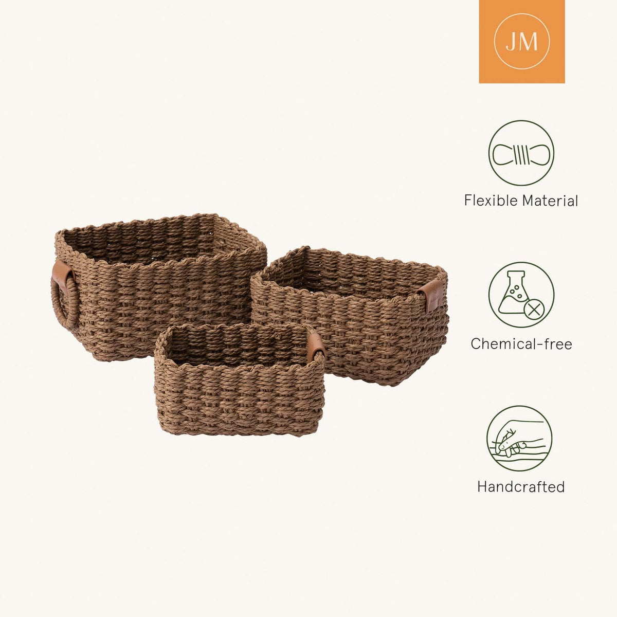 LA JOLIE MUSE woven storage basket with easy-grip handles for portable use