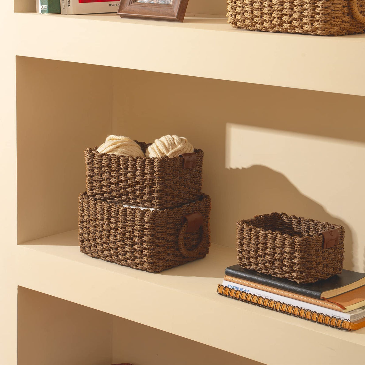 LA JOLIE MUSE woven storage basket on nightstand for clutter-free essentials