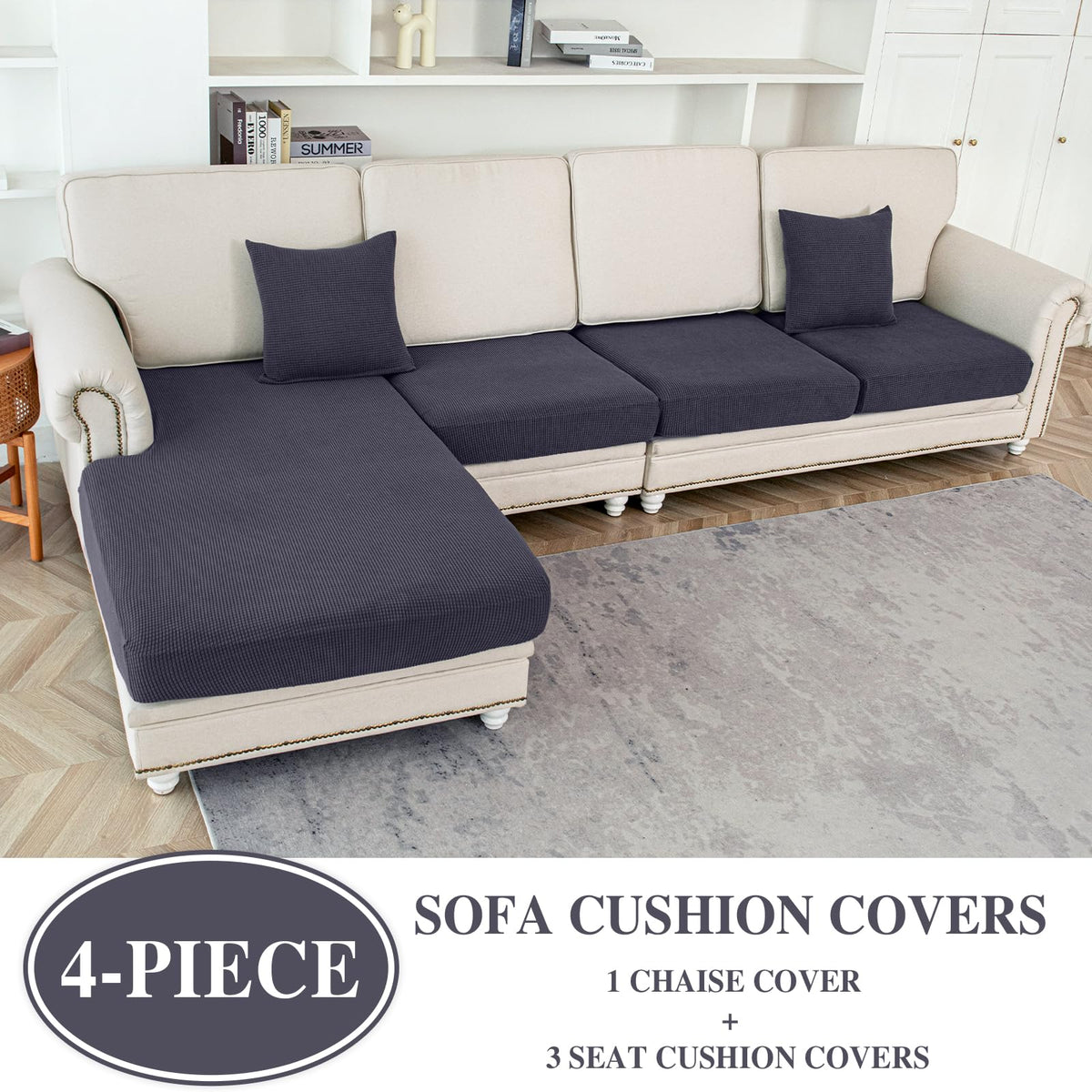 LA MEACK 3-piece cushion cover set renewing worn cushions on a sofa