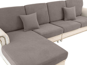 LA MEACK couch cushion covers on taupe sectional showing fit and style