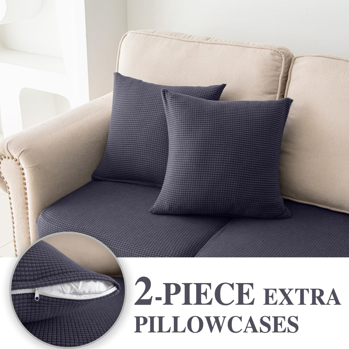 LA MEACK cushion cover fabric detail shows stretchy, durable material