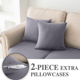 LA MEACK stretch fabric cushion cover, 90% polyester 10% spandex, fits most sofas.