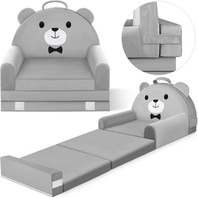 Laapee kids sofa bed with soft-grey bear design for cozy play and naps.