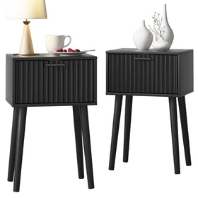 Laatooree nightstands Set 2 in black with fluted doors for discreet bedside storage.