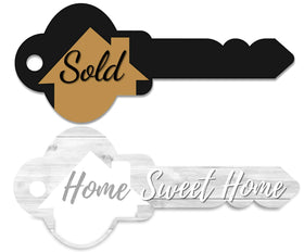 Labend Home 30-inch Sold Sign key-shaped front view for bold closing photos.