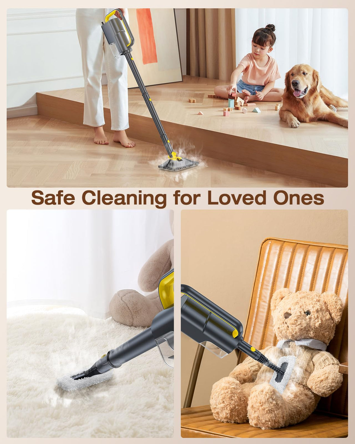 LABIGO carpet glider attachment deep-cleans carpets with steam