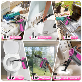 LABIGO steam cleaner on window cleaning for streak-free shine.