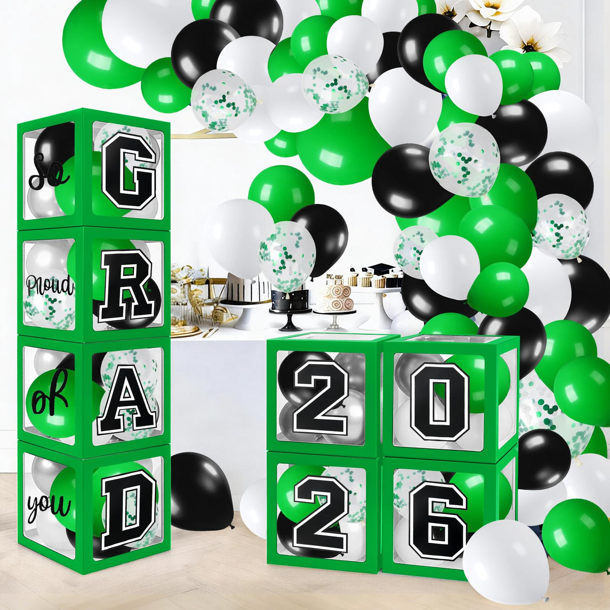 Labrostar graduation arch garland kit in green creates a vibrant photo backdrop