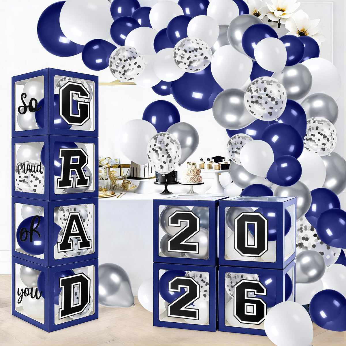 Labrostar graduation balloon arch kit creates a festive backdrop for celebrations.