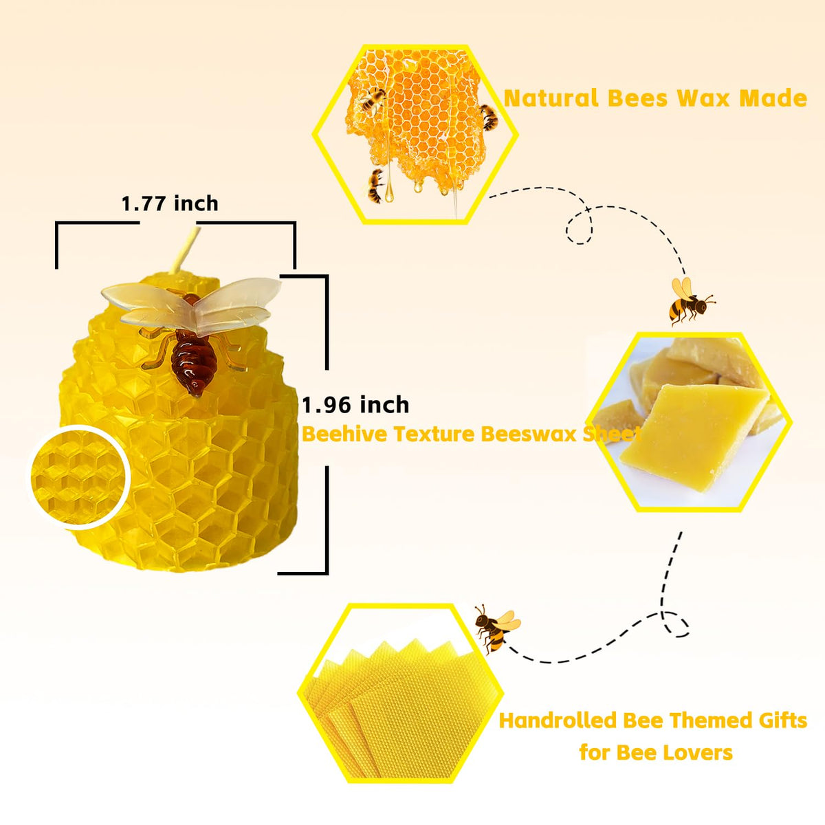 Lacaser beeswax candle with 3D bee ornament adding charm to decor.