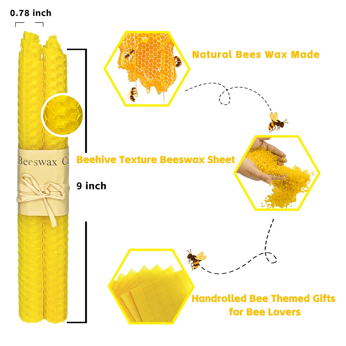 Lacaser handrolled beeswax sheets taper candles with bee hive texture for decor