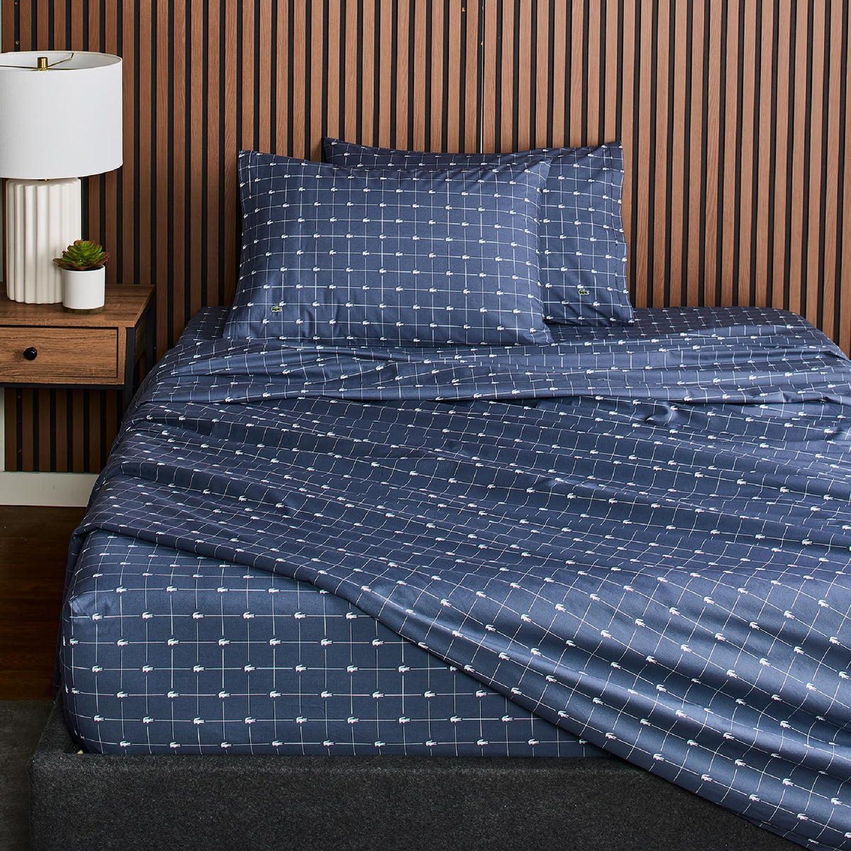 Lacoste Slice all-season bedding stays cool and airy for summer nights and cooler months.