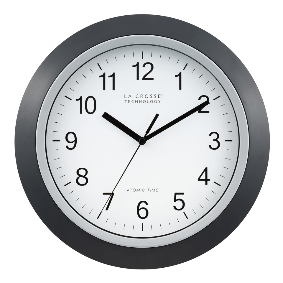 La Crosse WT-3129B wall clock with black frame and 12-inch dial for precise timekeeping