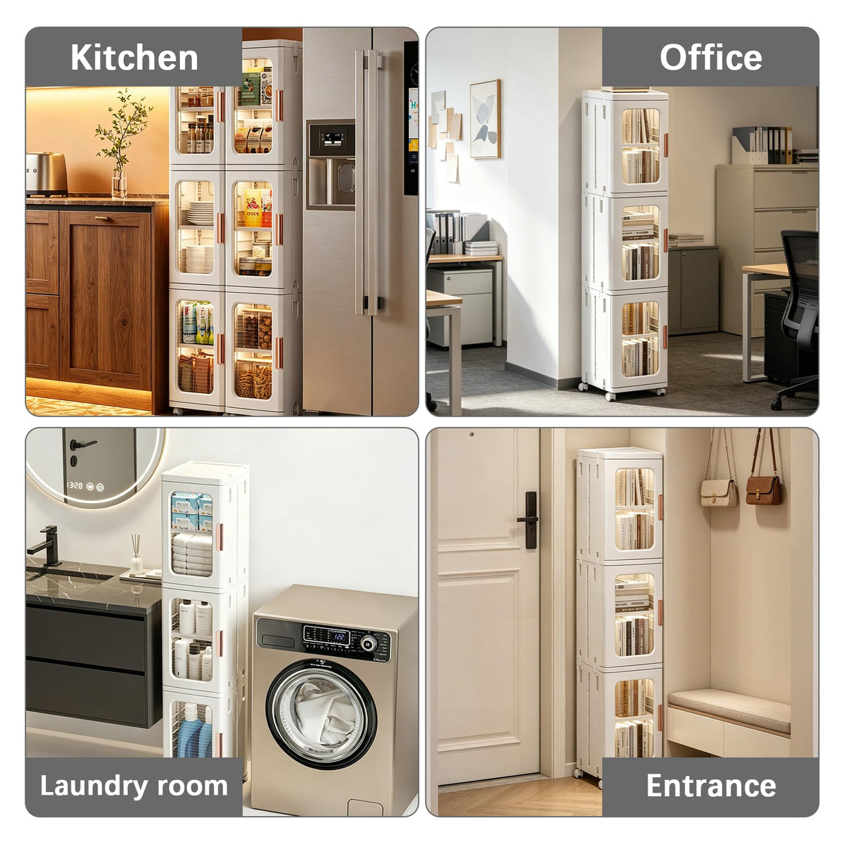 Lacusmall tall narrow storage cabinet in bathroom setup with dust-proof front panel.