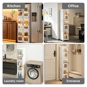 Lacusmall tall narrow storage cabinet in bathroom setup with dust-proof front panel.