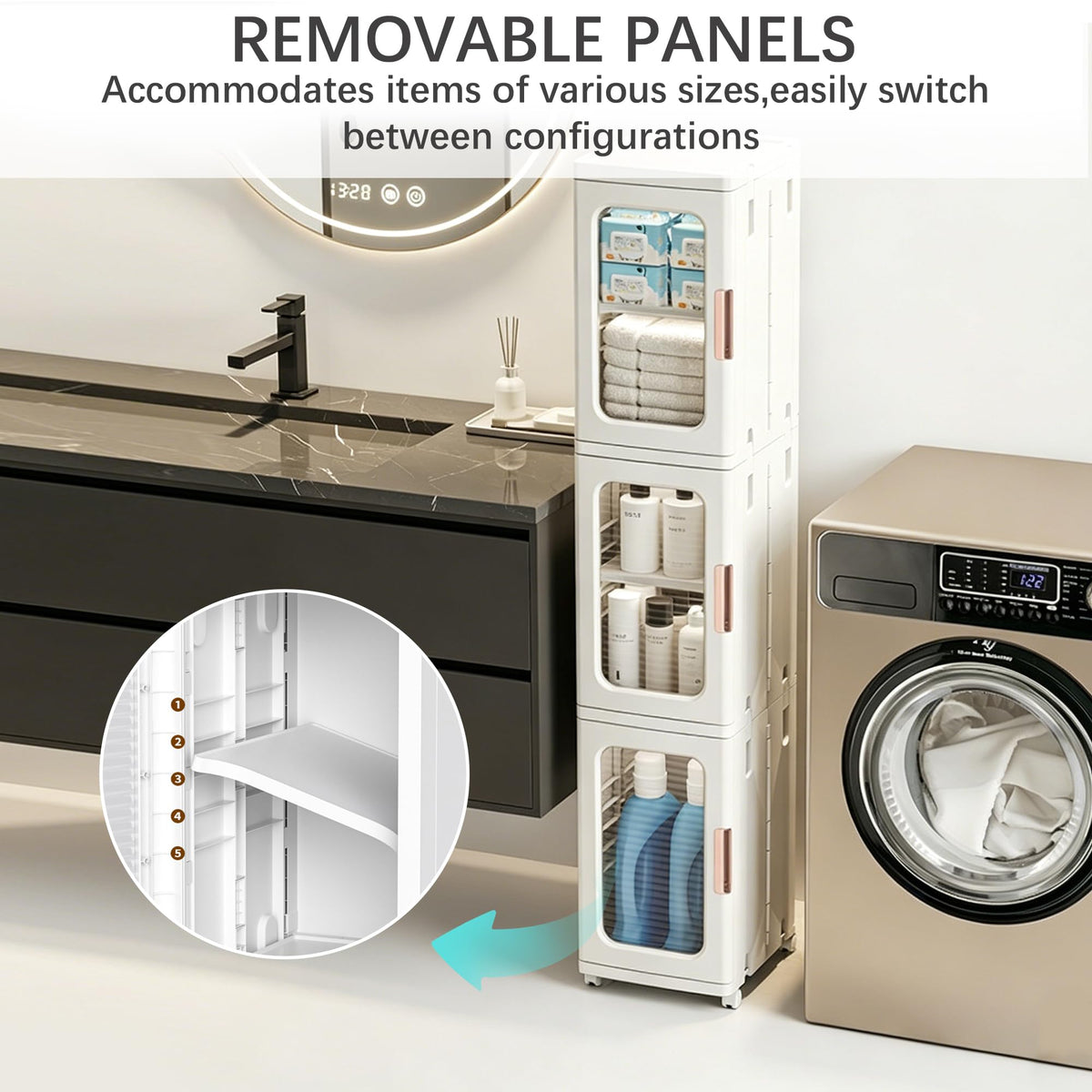 Lacusmall tall narrow storage cabinet collapsed flat for compact storage and transport.