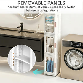 Lacusmall tall narrow storage cabinet collapsed flat for compact storage and transport.