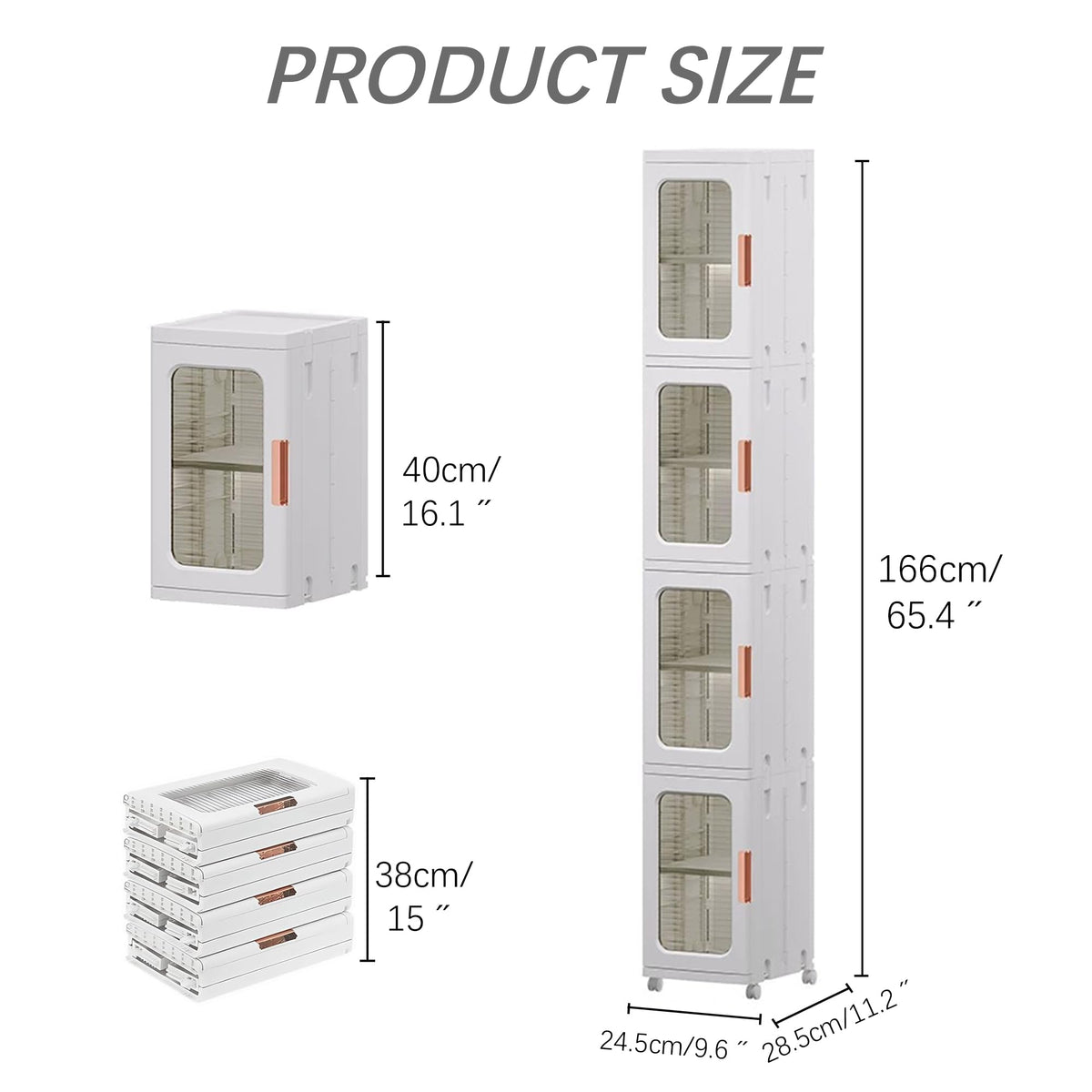 Lacusmall tall narrow storage cabinet side view highlighting removable wheels for easy repositioning.