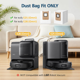 Lacvik E25/E28 dust bag side view highlights slim profile for tight fits.