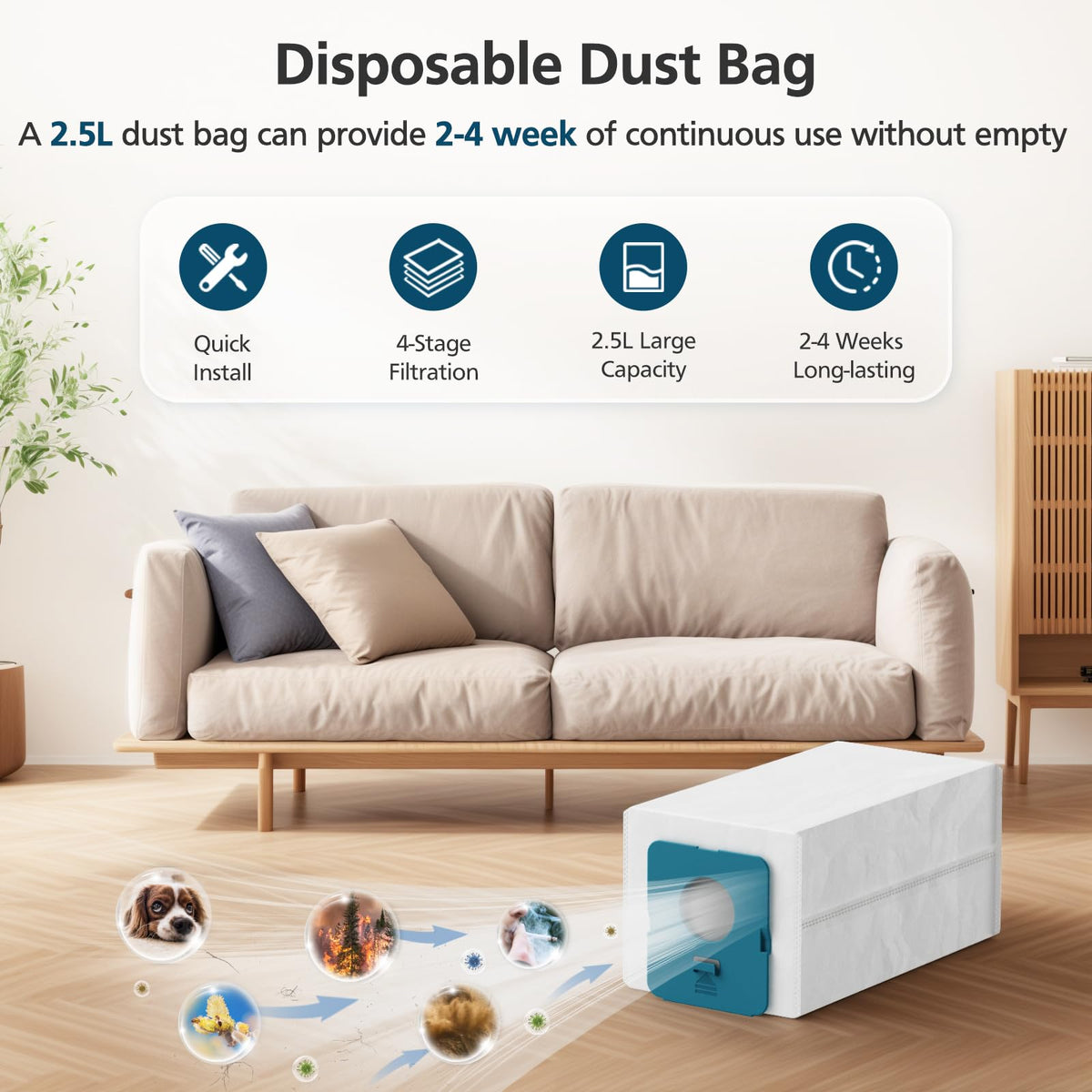 Lacvik easy replacement bags simplify maintenance.