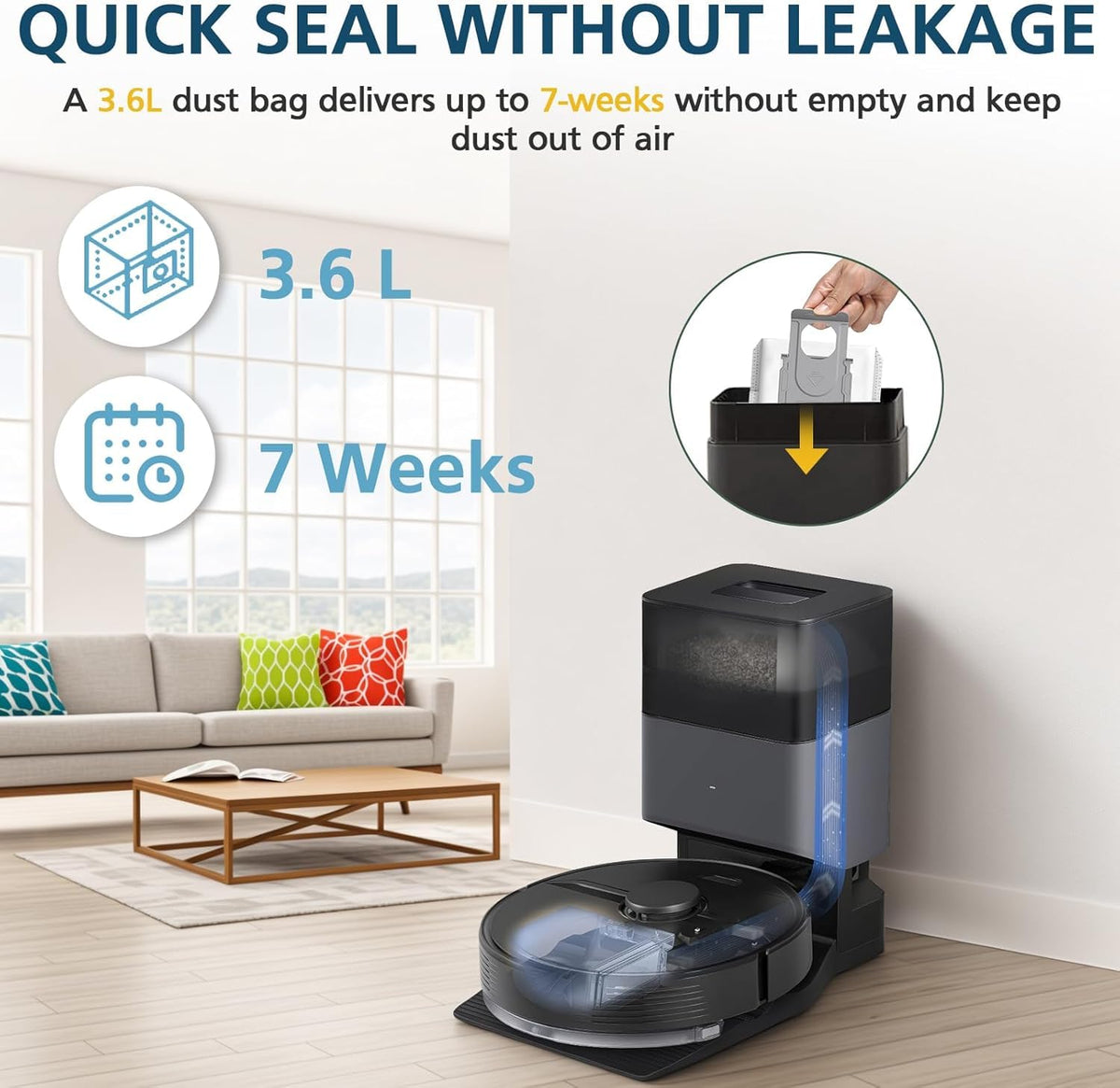 Lacvik Q7 upgrade dust bag visual shows durable slot and seal