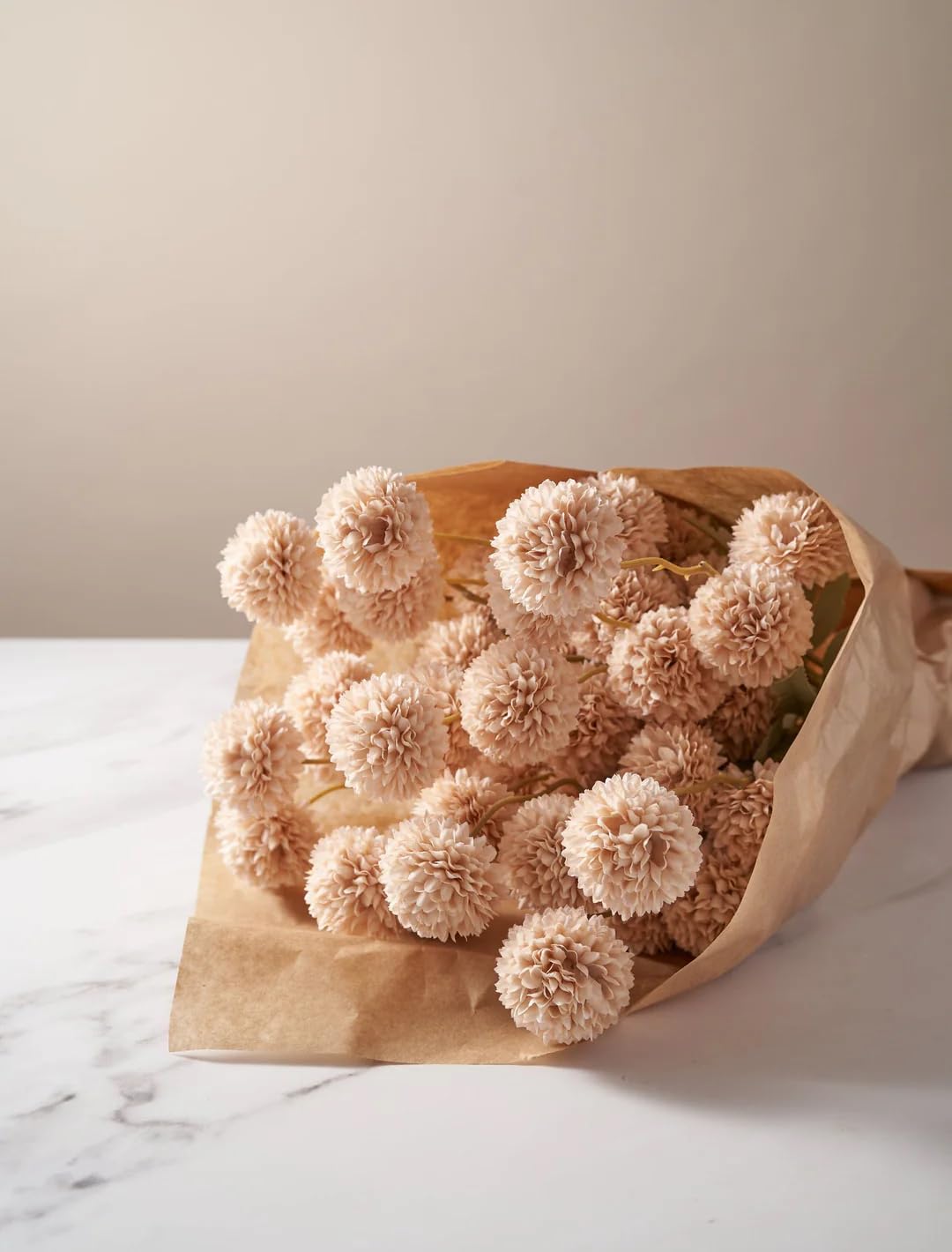 Laelfe beige faux mum bouquet filler for serene tables.