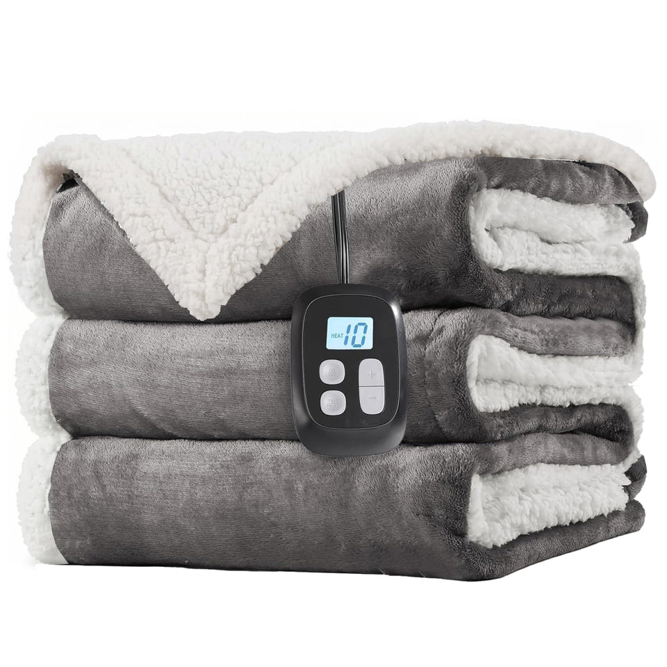 LaffyLo electric heated blanket full size on bed offering cozy warmth for chilly nights