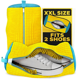 Lagarto XXL shoe bag front view in yellow, two-pack protects sneakers during washing