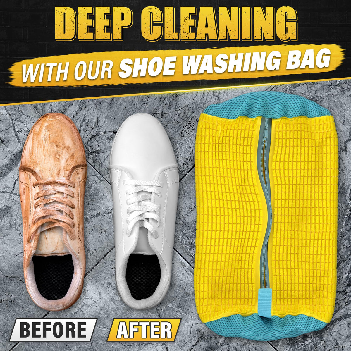 Lagarto XXL shoe bag zipper closure in yellow keeps shoes secure through cycles