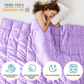 L'AGRATY blanket on bed with relaxed user ready for bedtime.