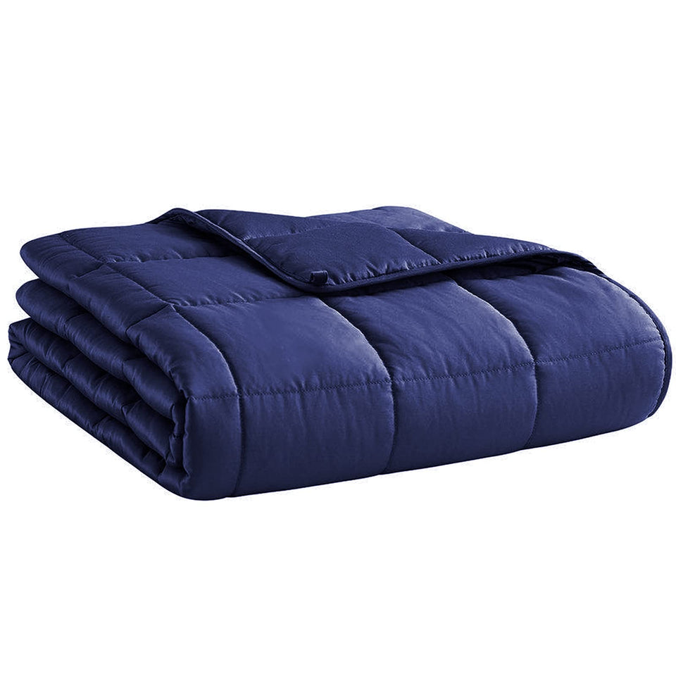 L'AGRATY weighted blanket shows breathable microfiber for cooler summer comfort.