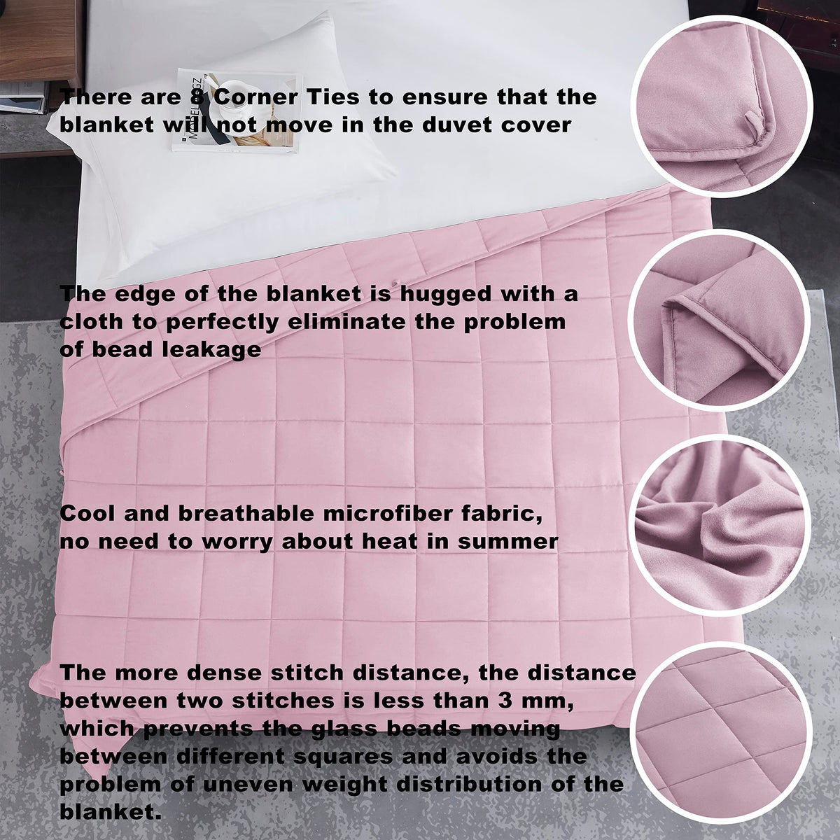L'AGRATY weighted blanket on bed demonstrates all-season comfort with cooling