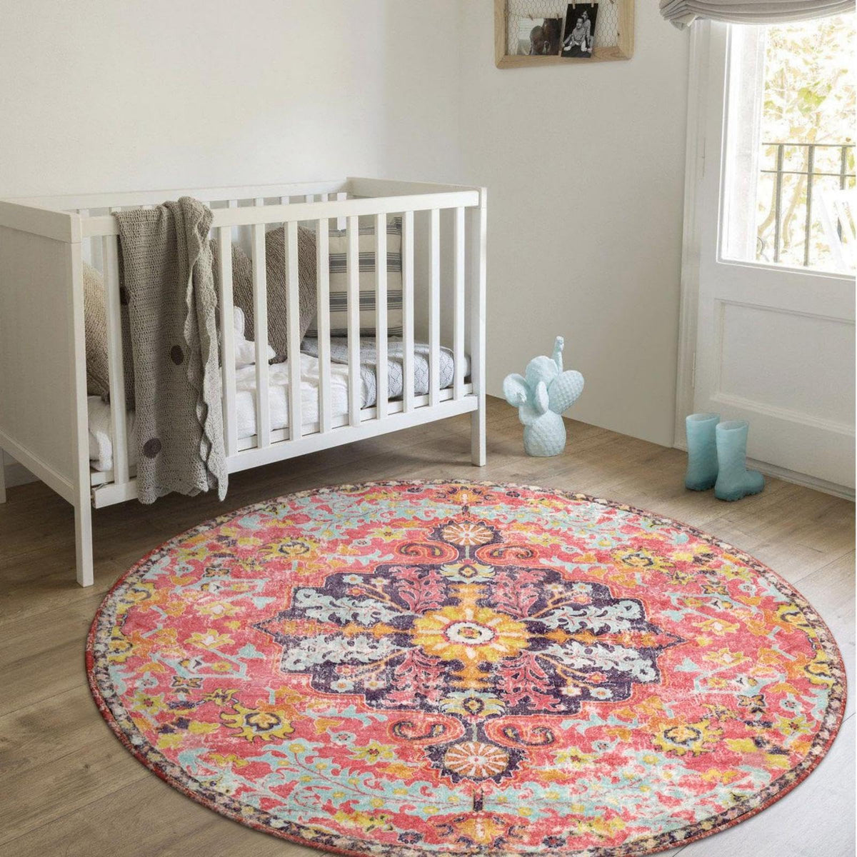 Lahome rug features non-slip backing for safe placement on hard floors