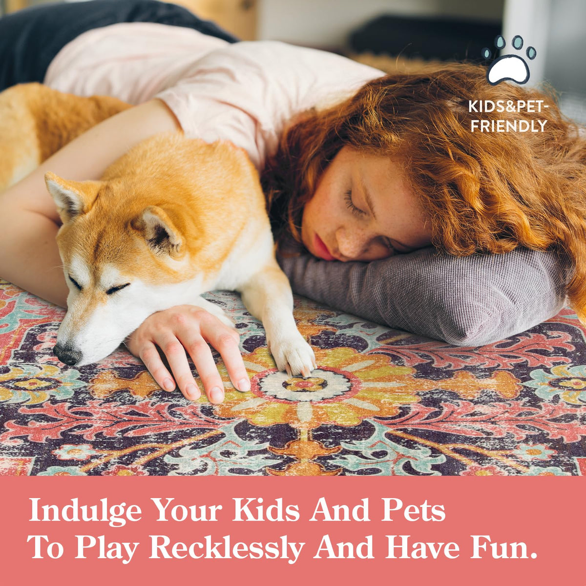 Lahome rug with easy care design suits busy homes with kids and pets