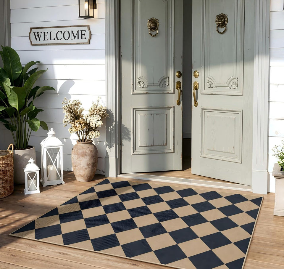 Lahome Colette rug at the entryway featuring a welcoming front door scene and easy maintenance