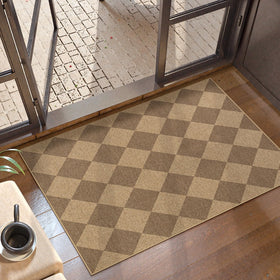 Lahome Colette checkered rug front-door view with non-slip backing for safety.